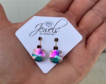 Fairy Dust Iridescent Crystal 12mm Genuine Austrian Crystal Lever back Drop Earrings