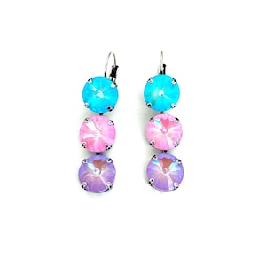 Cotton Candy • 3 Stone 12mm Genuine Austrian Crystal Drop Earrings