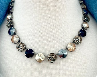 Leopard Luxe • Genuine Austrian Crystal Necklace • Cheetah, Gold, Black, Hematite