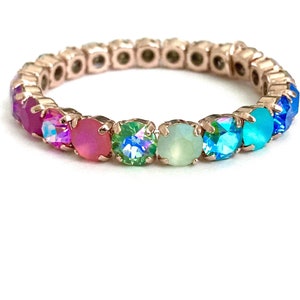 Fiesta de paletas heladas • Pulsera elástica de cristal austriaco auténtico de 8 mm • Arcoíris