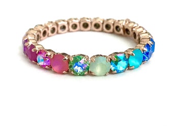 Popsicle Party • 8mm Genuine Austrian Crystal Stretch Bracelet • Rainbow