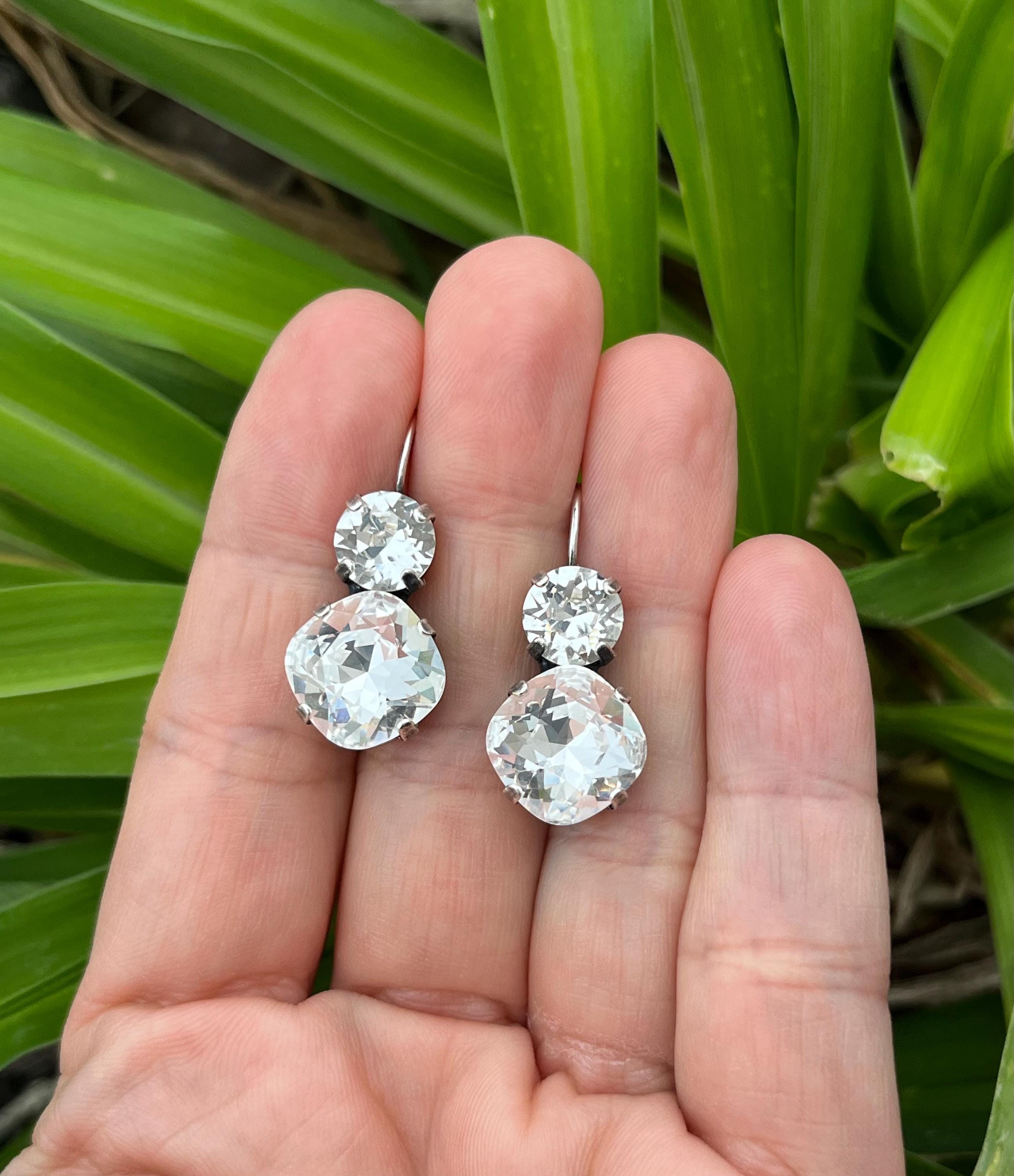 EVER FAITH Vrouwen Oostenrijkse Kristallen Elegante Dubbele Druppel Bruiloft Dangle Oorbellen, Kristal