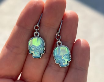 Skull Drop Earrings • Ultra Turquoise Genuine Austrian Crystal Earrings