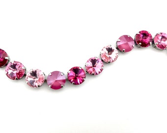 Sucre rose • Bracelet en cristal autrichien véritable 12 mm • Rose clair, rose, fuchsia, rose vif