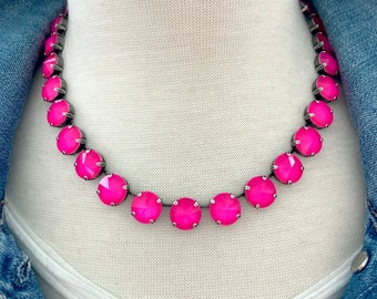 Neon Pink • Genuine Crystal 12mm Necklace