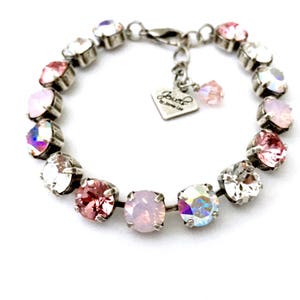 Sugar & Spice • 8mm Genuine Austrian Crystal Bracelet • Pink Opal, Clear, AB Aurora Borealis