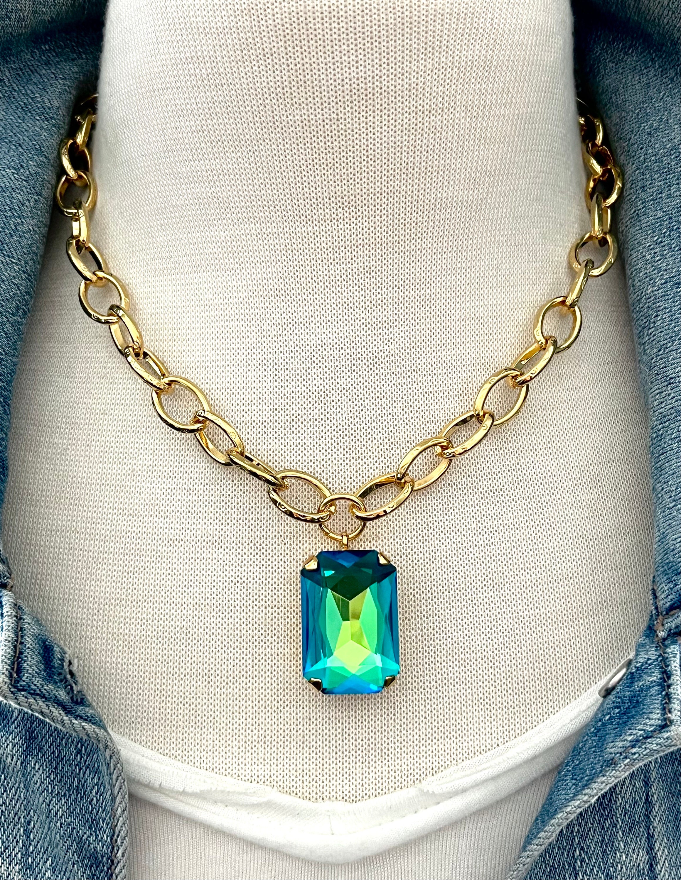 Isabella Pendant in Green Sphinx • 27mm Rectangle Genuine Austrian