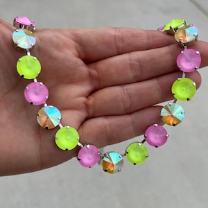 Electrifying • Genuine Austrian Crystal 12mm Necklace • Neon Yellow, Pink