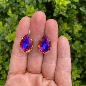 Peacock •  18x13mm Pear Genuine Crystal Lever back Earrings