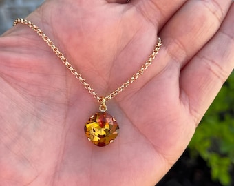 SAMPLE SALE *** Honey • 12mm Cushion Cut Single Stone Genuine Austrian Crystal Necklace