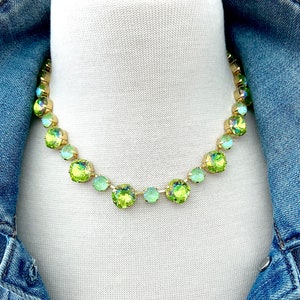 Green Glimmer & Mint • Genuine Austrian Crystal 8mm/12mm Necklace