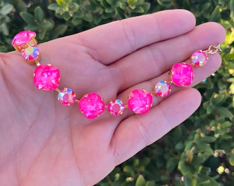 Rosa Elétrico e Rosa AB • Pulseira com Cristais Austríacos Genuínos de 8 mm/12 mm