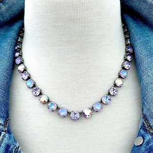 Sugarplum • 8mm Genuine Austrian Crystal Necklace • Purple, AB, Violet Glacier