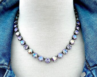 Collana Con Ciondolo In Cristallo Swarovski Barocco Vitrail Viola Chiaro, Argento 925 Rodiato