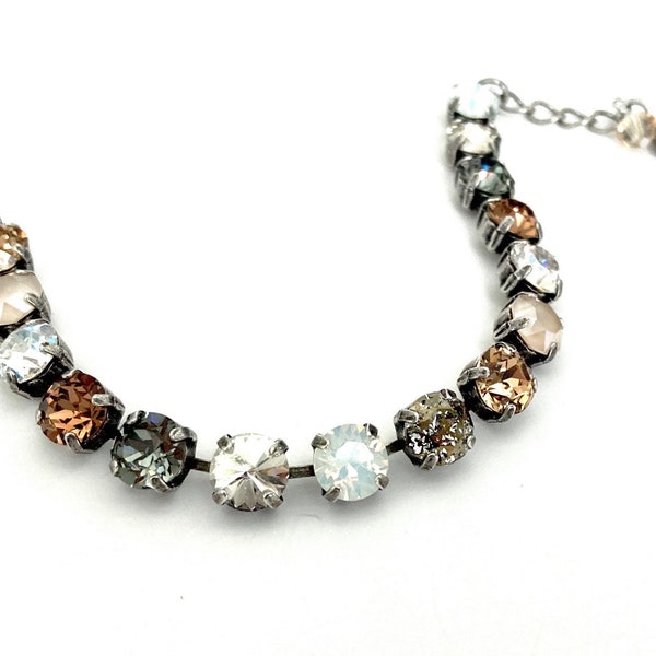 Brown Sugar • 8mm Genuine Crystal Bracelet • Silver Shade, Light Smoked Topaz, White Opal, Moonlight, Ivory Cream,Patina, Black Diamond