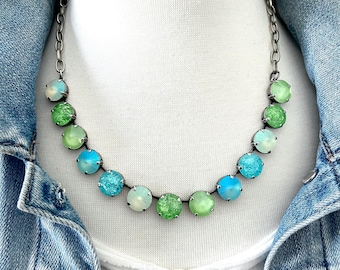 MONSTERSALE*** Groen en turkooisblauw ijs • Echte 12 mm-ketting van kristal