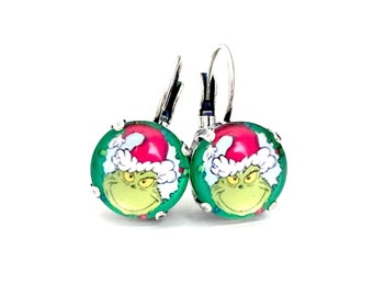 The Grinch 12mm Lever back Drop Earrings • Christmas