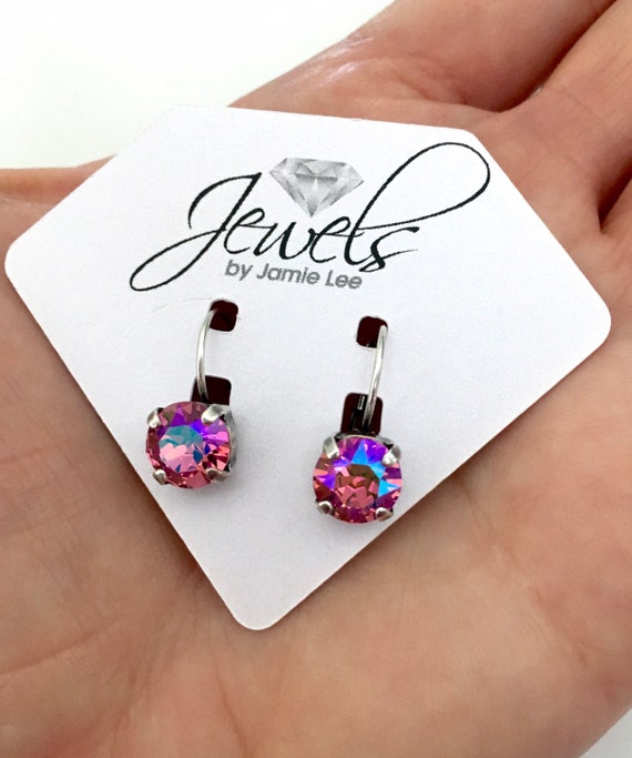 Rose Glacier Blue Genuine Austrian Crystal Lever back Drop Earrings