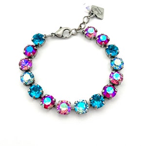 Lollipop • 8mm Genuine Austrian Crystal Bracelet • Blue Zircon, Aquamarine Glacier, Fuchsia Glacier, Rose Glacier