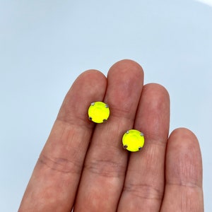 Neon Yellow 8mm Genuine Crystal Stud Earrings