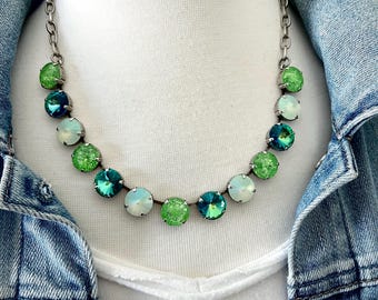 SAMPLE SALE*** Green, Ice & Matte • Genuine Crystal 12mm Necklace