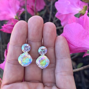 Violet Transmission & Crystal Transmission • Genuine Austrian Crystal 2 Stone Lever back Drop Earrings