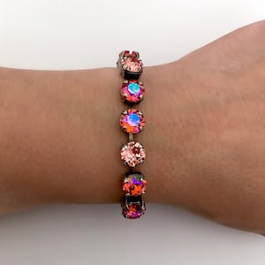 Honeysuckle • 8mm Genuine Austrian Crystal Bracelet • Rose Peach and Padparadscha Glacier