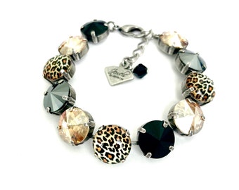 Leopard Luxe • Genuine Austrian Crystal Bracelet • Cheetah, Gold, Black, Hematite