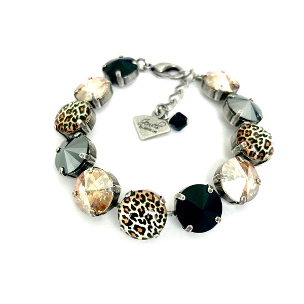 Leopard Luxe • Genuine Austrian Crystal Bracelet • Cheetah, Gold, Black, Hematite