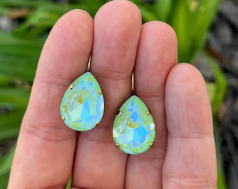 Mint Mojito 18x13mm Pear Genuine Crystal Lever back Earrings