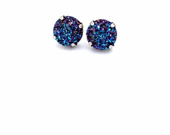 30% Off***AB Blue Purple Faux Druzy • 12mm Stud Earrings