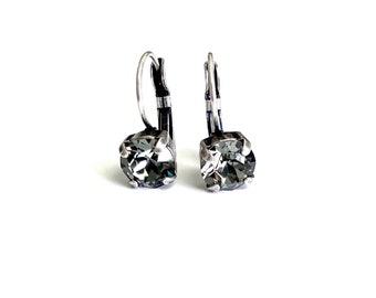 Black Diamond 8mm Genuine Austrian Crystal Lever back Drop Earrings