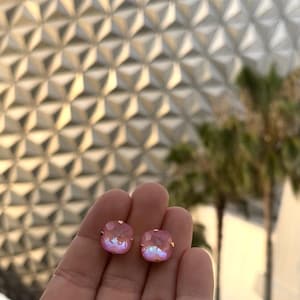 Petal Pink Genuine Austrian Crystal Cushion Cut 12mm Studs