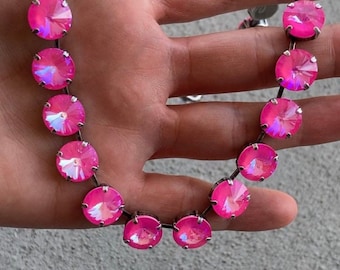 Colar com cristal austríaco genuíno rosa ultra de 12 mm