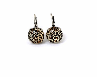 Leopard 12mm Lever back Drop Earrings