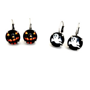 Halloween 12mm Lever back Drop Earrings • Ghosts and Pumpkins