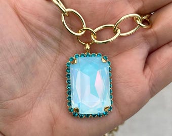 Celine Pendant in Turquoise Illusion • 27mm Rectangle Genuine Austrian Crystal Necklace