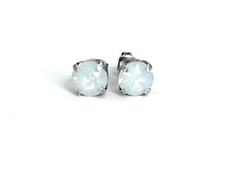 White Opal 8mm Genuine Austrian Crystal Stud Earrings