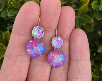 Pizazz • Purple DeLite & Transmission • Genuine Crystal 2 Stone Lever back Drop Earrings