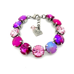 Rock ‘n Rose • 12mm Genuine Austrian Crystal Bracelet • Fuchsia Hot Pink, Rose, Custom Coated Crystals