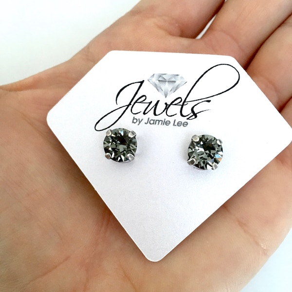 Black Diamond 8mm Genuine Austrian Crystal Stud Earrings