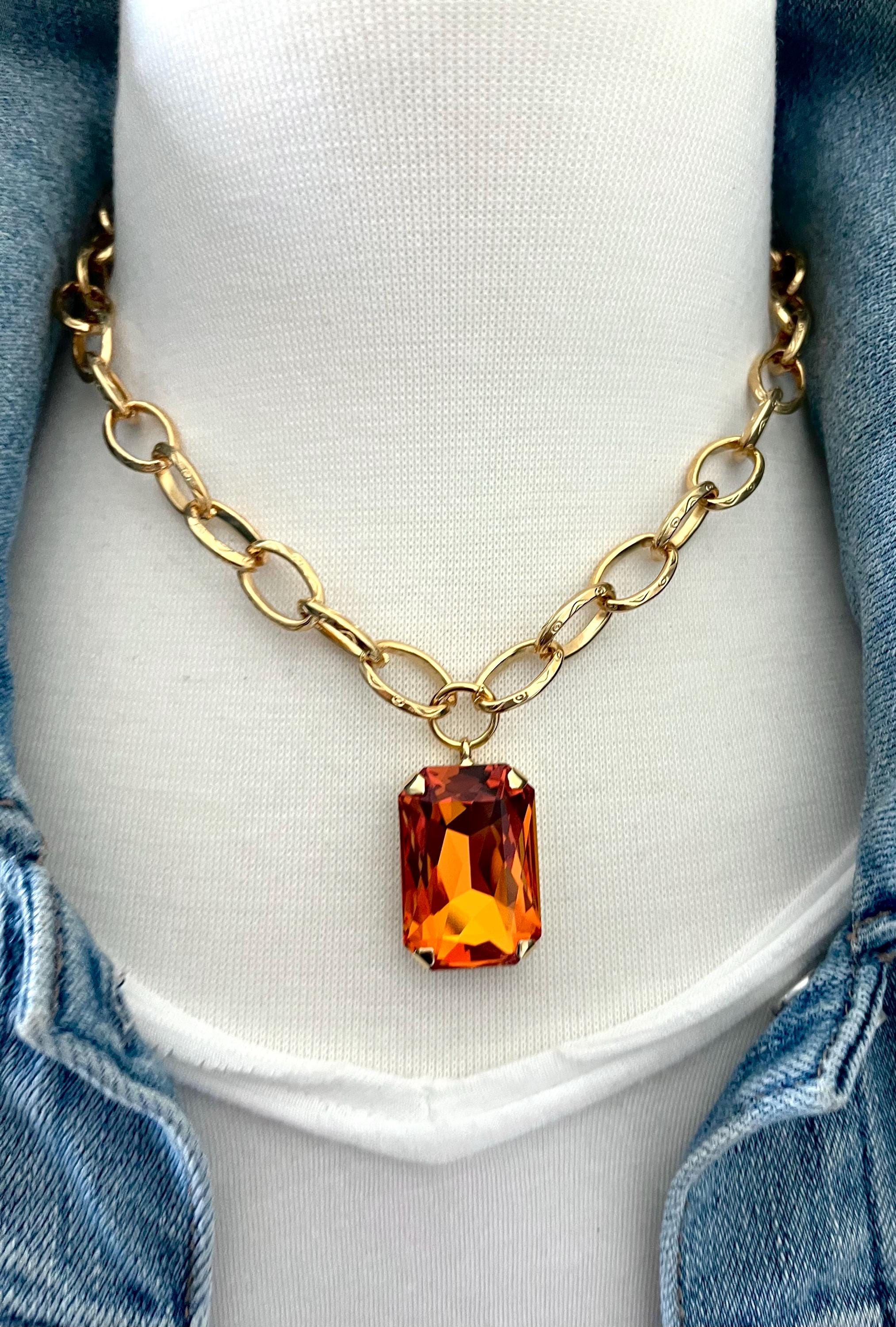 Isabella Pendant in Dark Orange 27mm Rectangle Genuine Austrian