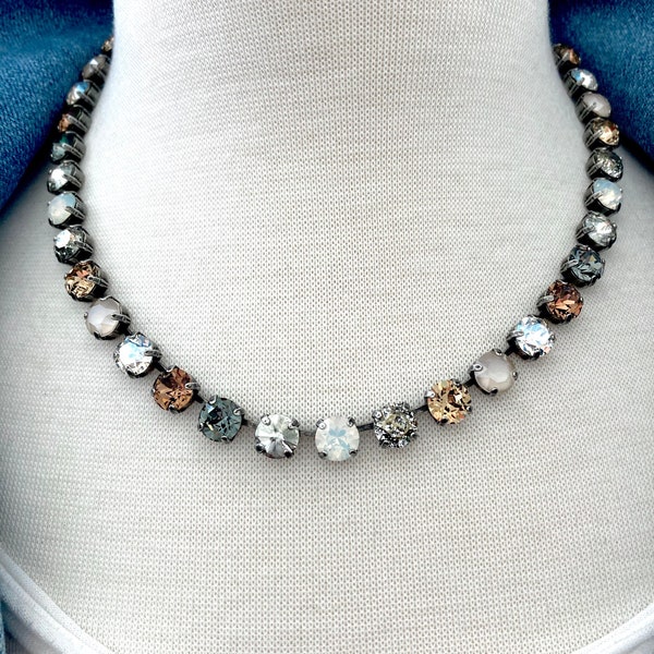 Brown Sugar • Genuine Austrian Crystal Necklace • Silver Shade, Light Smoked Topaz, White Opal, Moonlight, Ivory Cream,Patina, Black Diamond