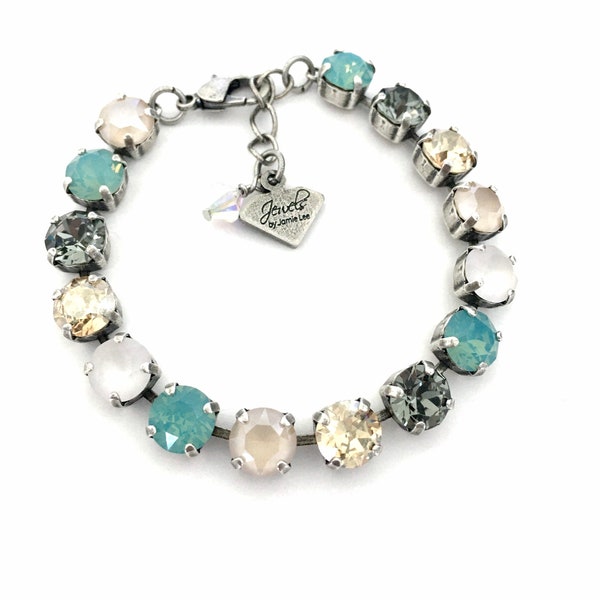 Sea Salt • 8mm Genuine Austrian Crystal Bracelet • Pacific Opal, Golden Shadow, Matte White