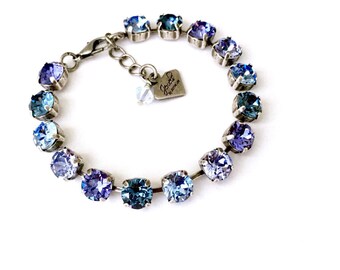 Enchanted • 8mm Genuine Austrian Crystal Bracelet • Tanzanite Purple, Denim Blue, & Light Sapphire