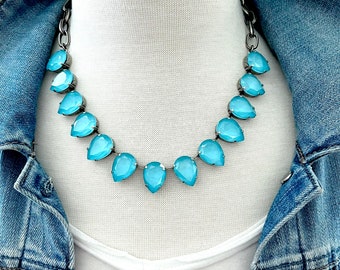 FLASH SALE***Turquoise Blue • 18x13 Pear Genuine Crystal Necklace