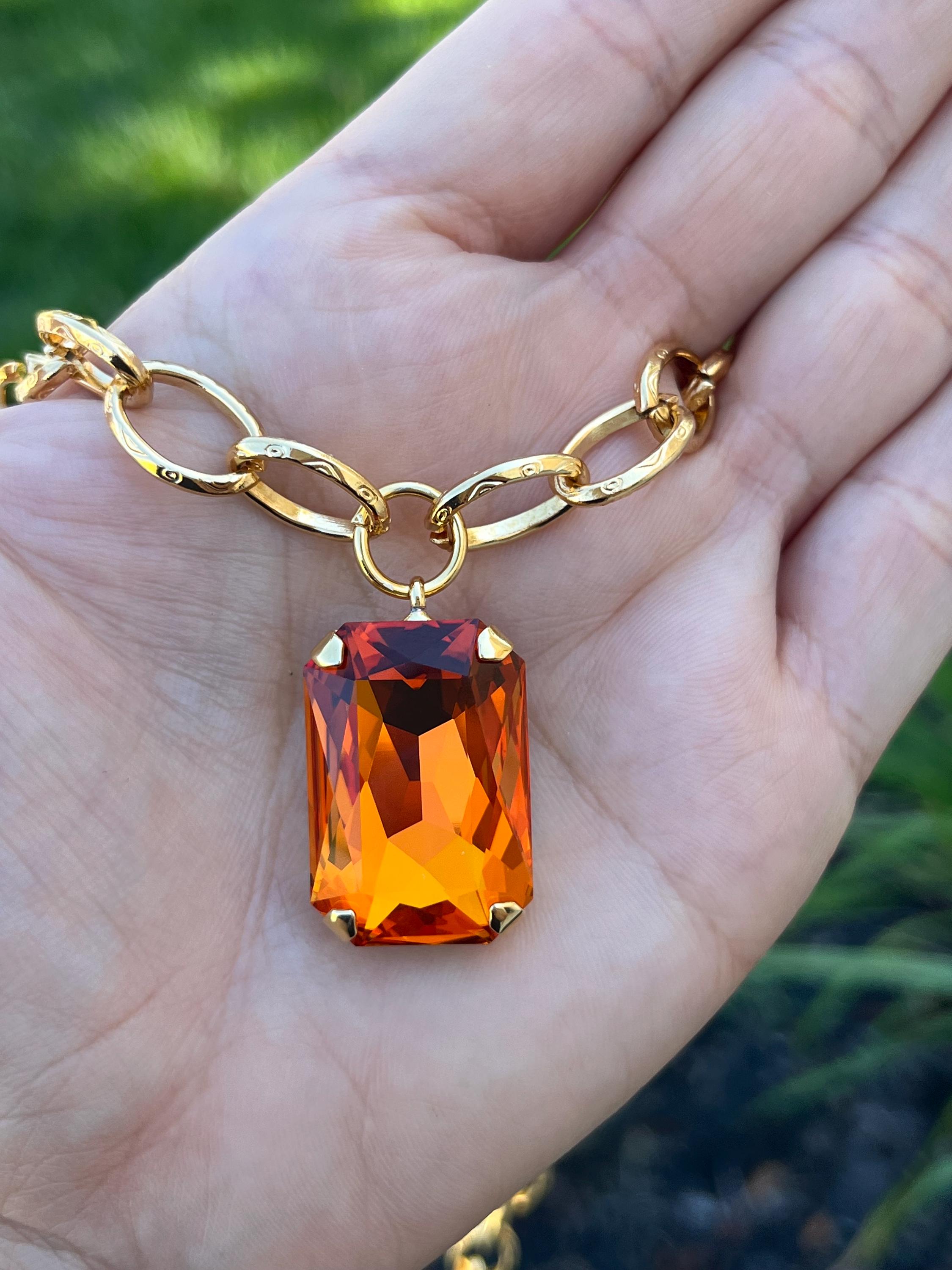 Isabella Pendant in Dark Orange 27mm Rectangle Genuine Austrian