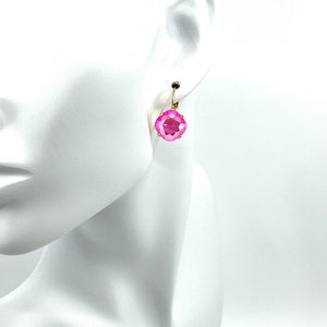 Candy Pink AB 12mm Cushion Cut Genuine Austrian Crystal Lever back Drop Earrings