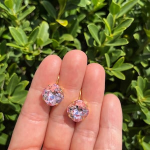 Light Rose 12mm Cushion Cut Genuine Austrian Crystal Lever back Earrings