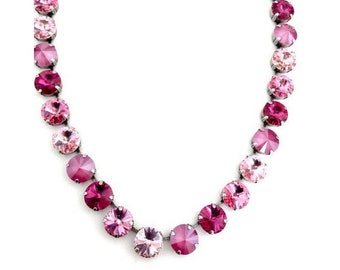 Pink Sugar • 12mm Genuine Austrian Crystal Necklace • Light Pink, Rose, Fuchsia, Hot Pink
